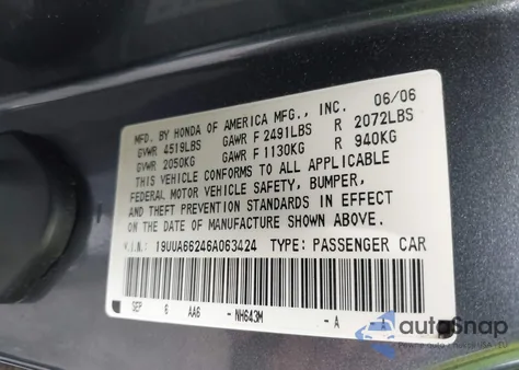 2006 Acura Tl z USA, uszkodzony, nr VIN 19UUA66246A063424